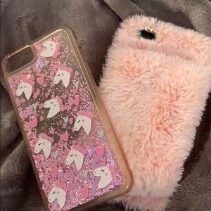 Pink furry phone case and unicorn glitter!